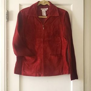 Red leather Suede coat jacket